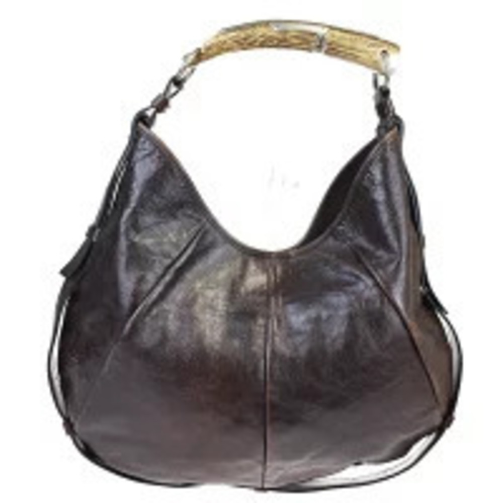 Saint Laurent Yves Mombasa Leather Handbag Brown